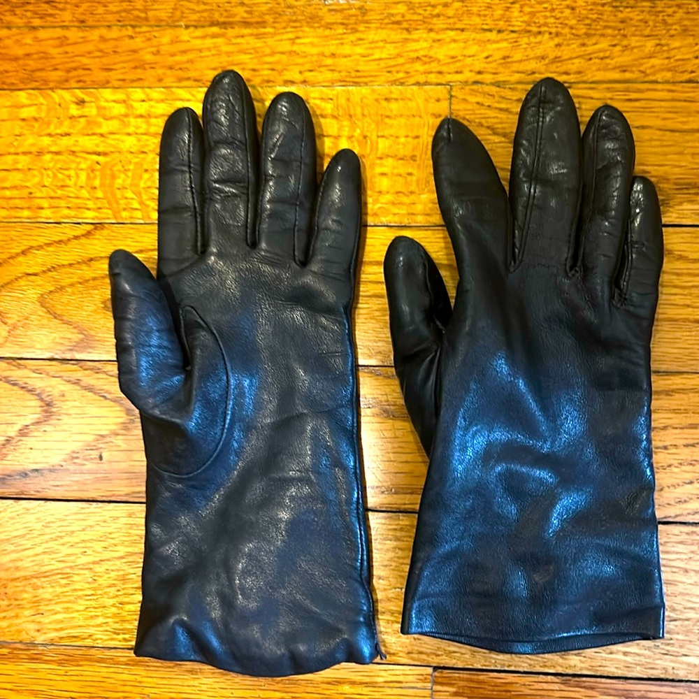 lightly used real leather gloves, size small, with cashmere lining